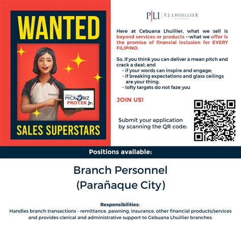 Cebuana Lhuillier Recruitment .